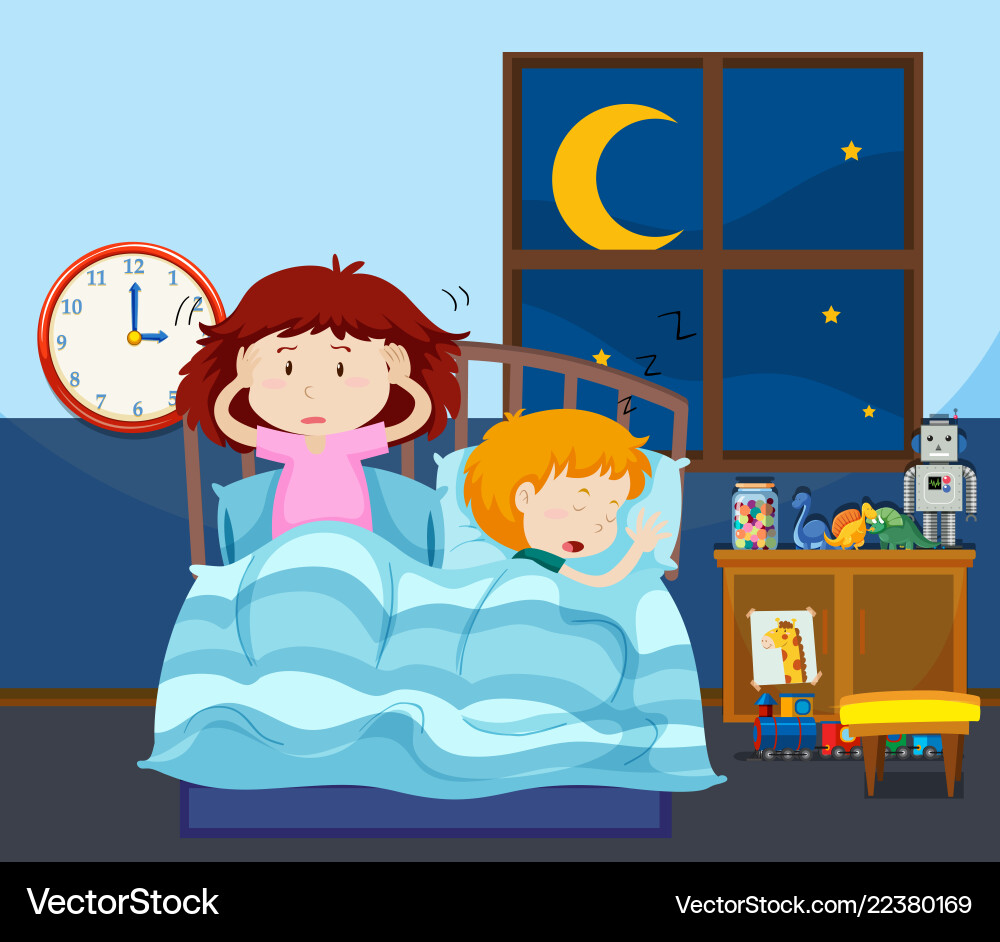 Loudly Snoring Boy in Bedroom Vector Image