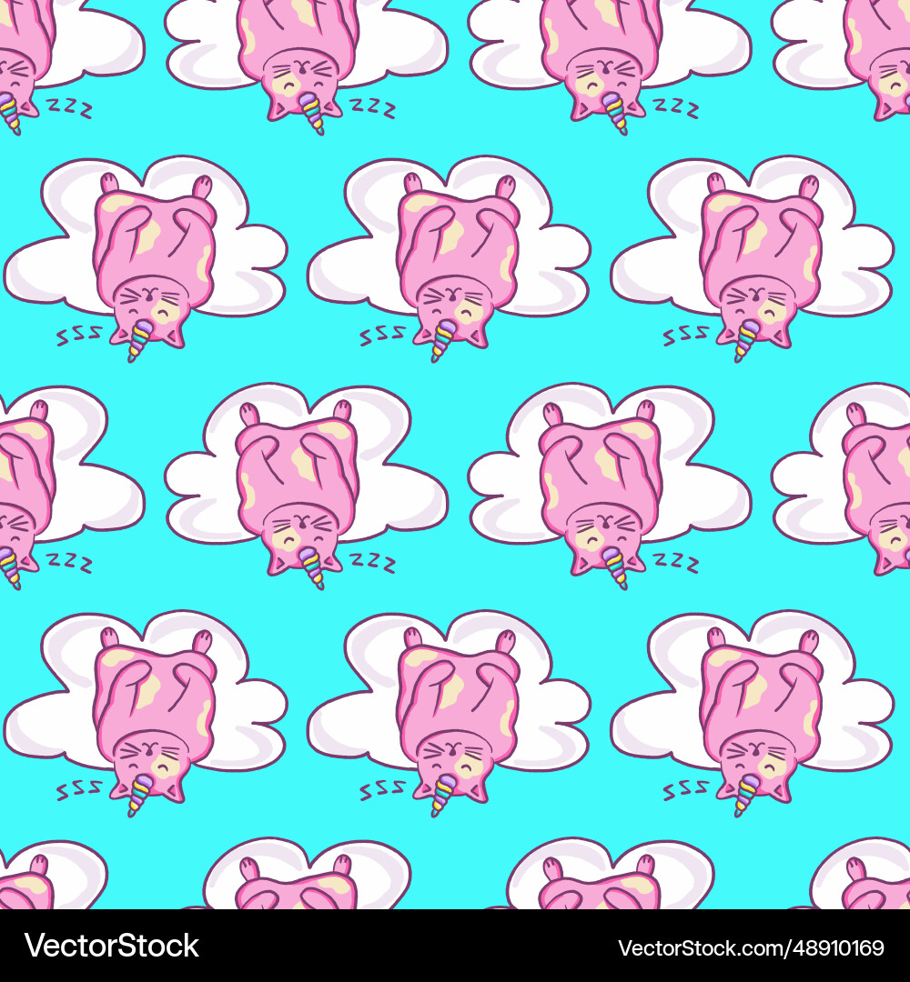 Sleeping unicorn cat on cloud seamless pattern Sleeping unicorn cat on cloud seamless pattern vector image