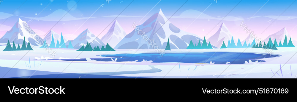 Winter day landscape with lake and mountains Winter day landscape with lake and mountains vector image