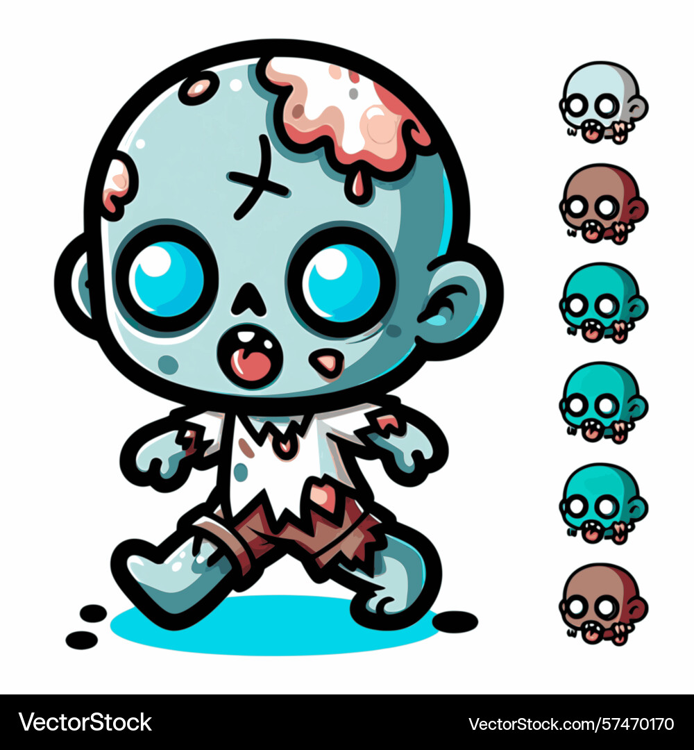 Cartoon zombie character with color variants Vector Image