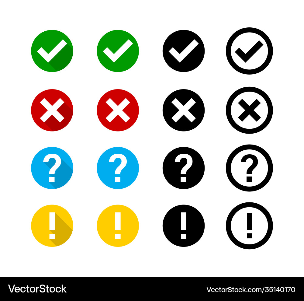 Checkmark, Cross, and Question Marks vector image