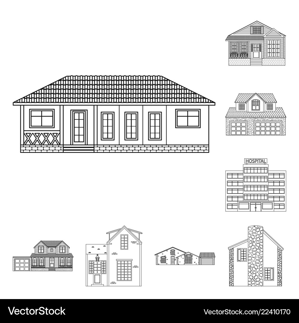 Design of building and front sign set Vector Image