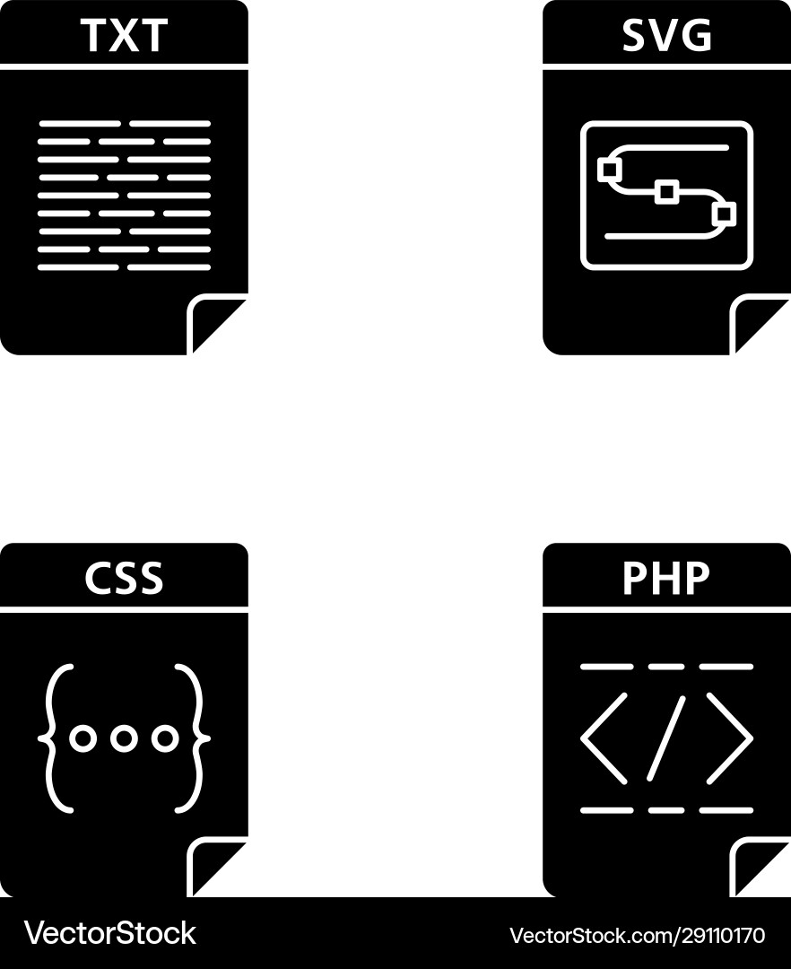 Files format glyph icons set Files format glyph icons set vector image