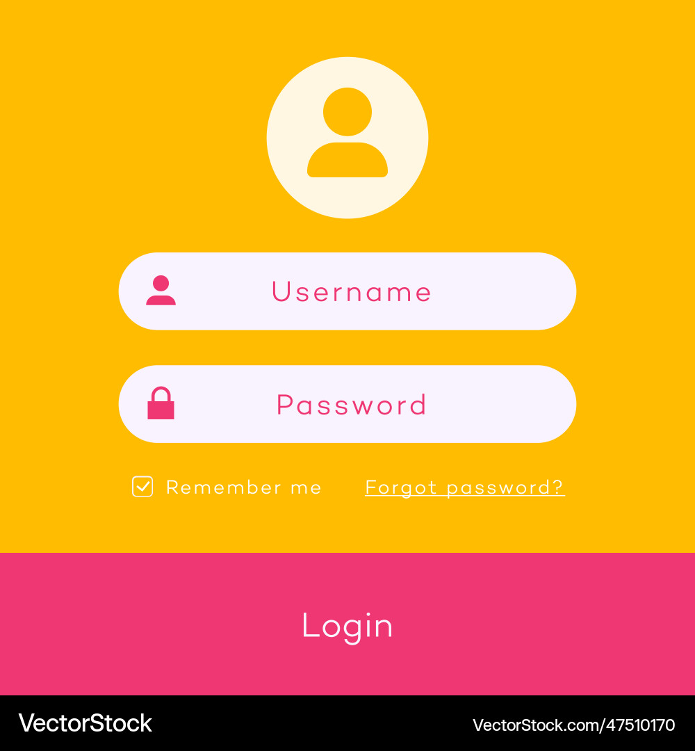 Login form page template on flat style background Login form page template on flat style background vector image