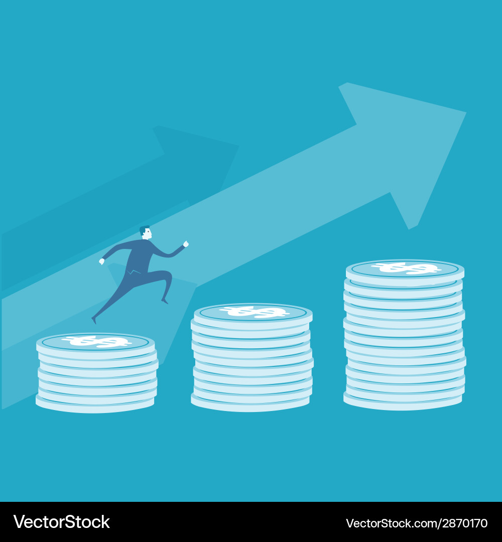 Man Running Up Stack of Coins - Business Success vector image