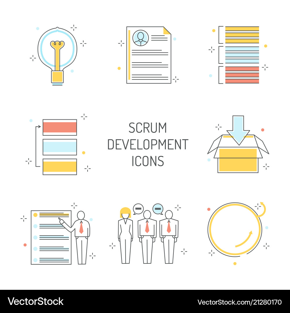Scrum development icons set - agile methodology vector image