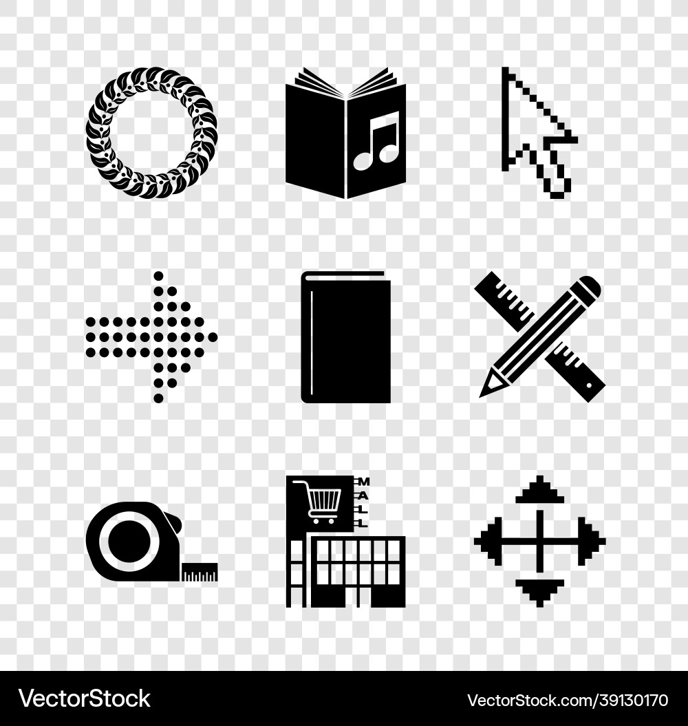 Set laurel wreath audio book pixel arrow cursor vector image