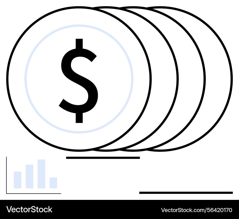 Stacked coins with dollar symbol and minimal bar Stacked coins with dollar symbol and minimal bar vector image