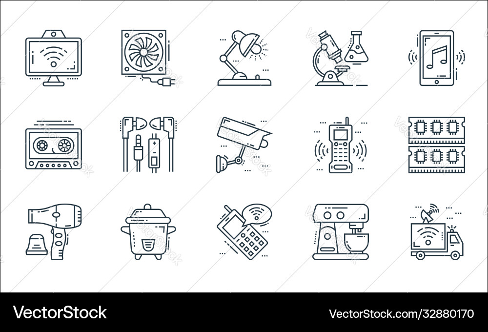 Technology devices line icons linear set quality vector image