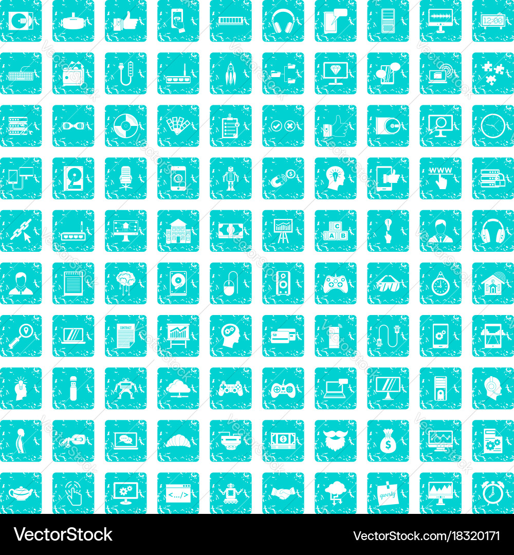 100 programmer icons set grunge blue vector image
