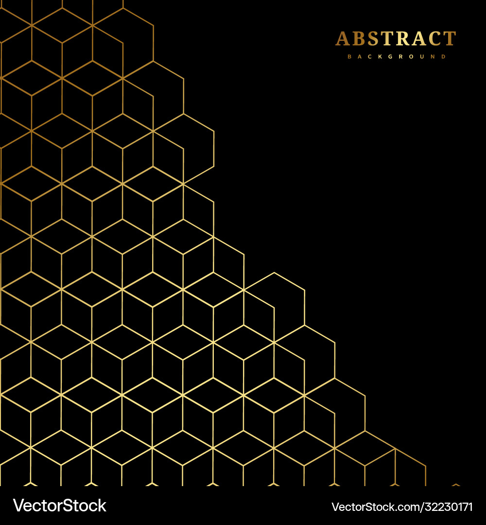 Abstract gold hexagons pattern on black background
