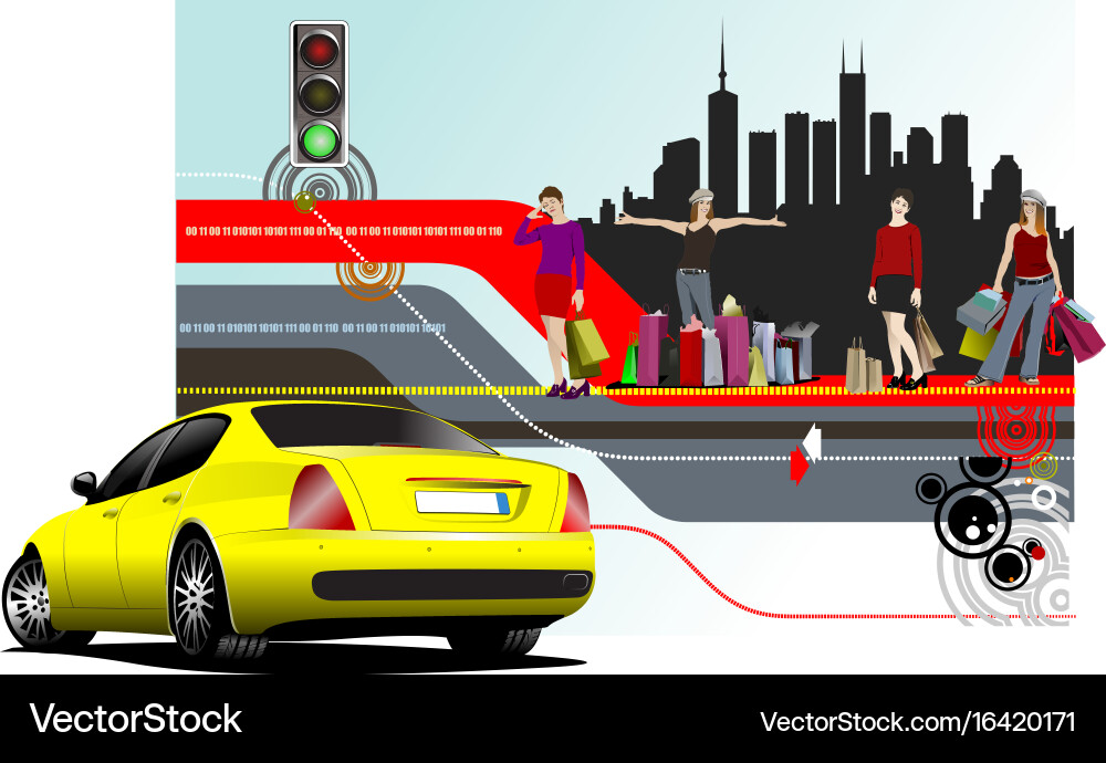 Abstract shopping background with car image Vector Image