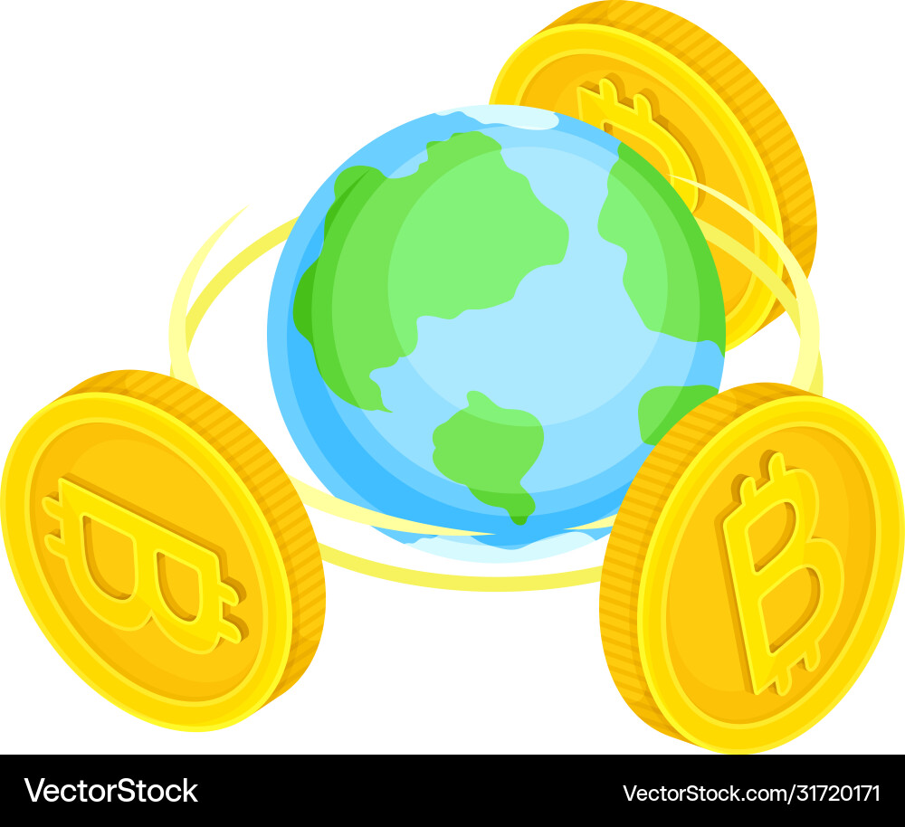 Bitcoin gold coins rotating around globe – Royalty-Free Vector | VectorStock