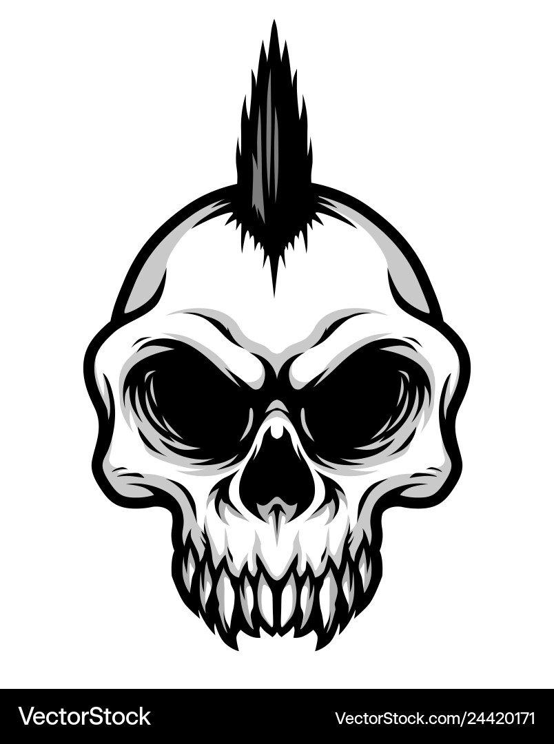 Classic Punk Skull with Fierce Hair vector image