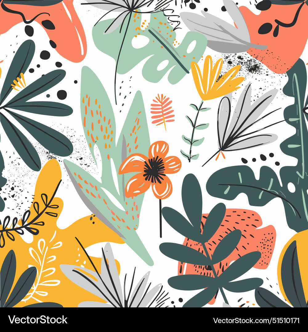 Colorful tropical pattern various handdrawn plants Colorful tropical pattern various handdrawn plants vector image