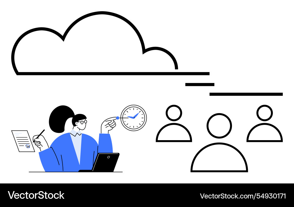Female leader managing tasks with cloud computing Female leader managing tasks with cloud computing vector image