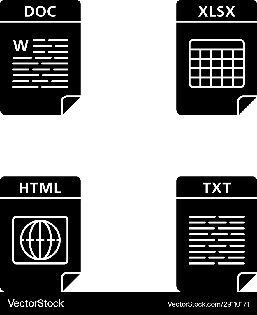 Files format glyph icons set Files format glyph icons set vector image