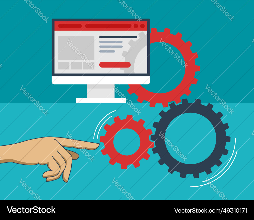 Frontend and backend - hand moving gears of ui Frontend and backend - hand moving gears of ui vector image