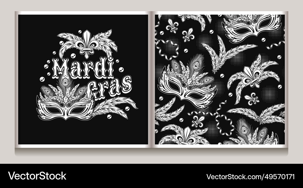 Label pattern for mardi gras with holiday objects vector image