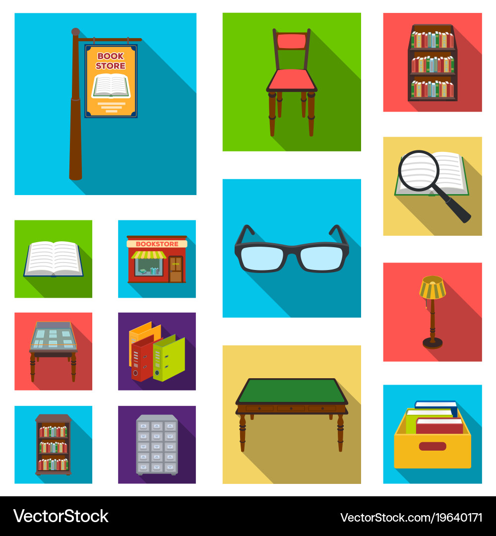 Library and bookstore flat icons in set collection Vector Image