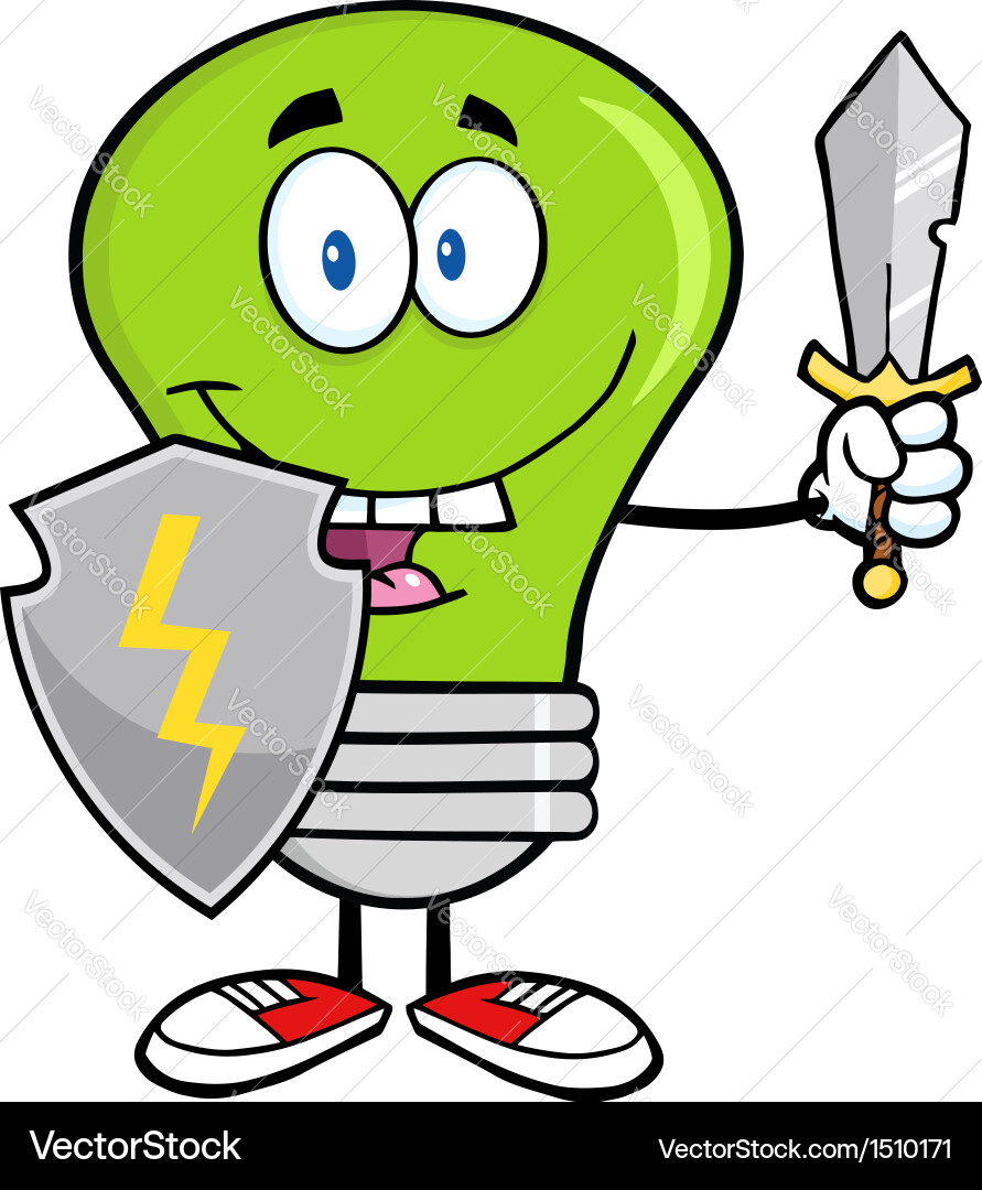 Light bulb with sword and shield Vector Image