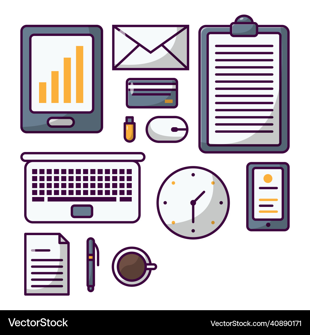 Office object set flat icon on white background Office object set flat icon on white background vector image