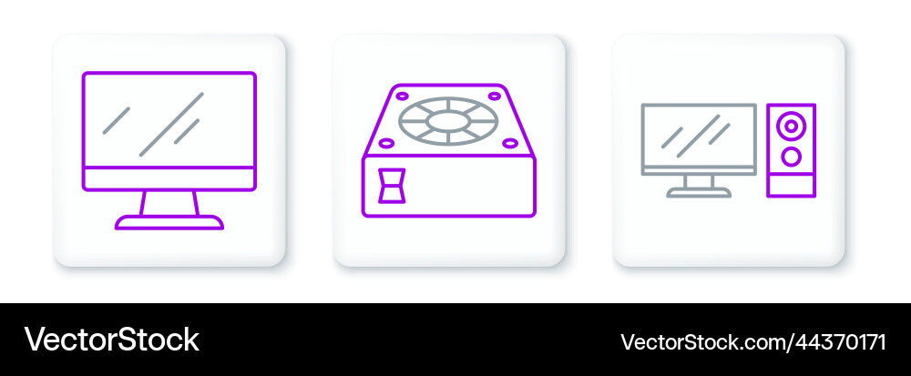 Set line computer monitor screen and cooler icon Set line computer monitor screen and cooler icon vector image