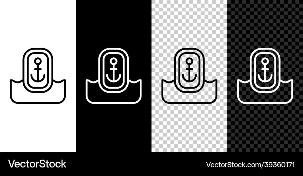 Set line map pointer with anchor icon isolated vector image