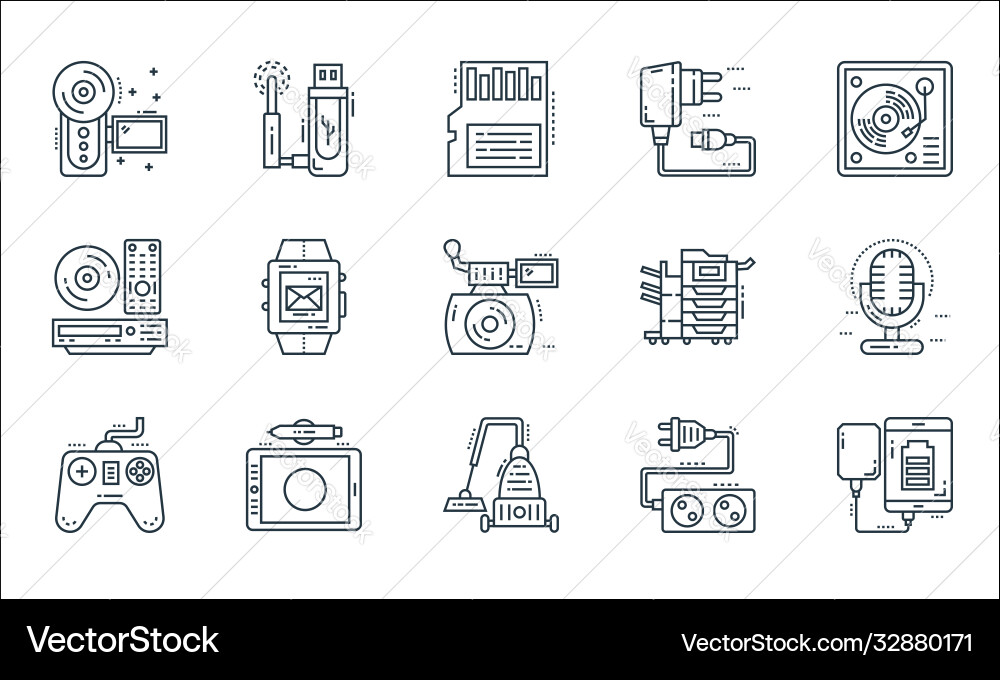 Technology devices line icons linear set quality vector image