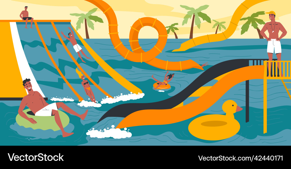 Waterpark flat composition Royalty Free Vector Image