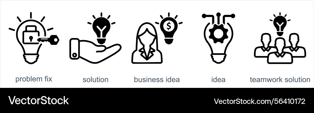 A set of 5 business icons as problem fix solution Vector Image