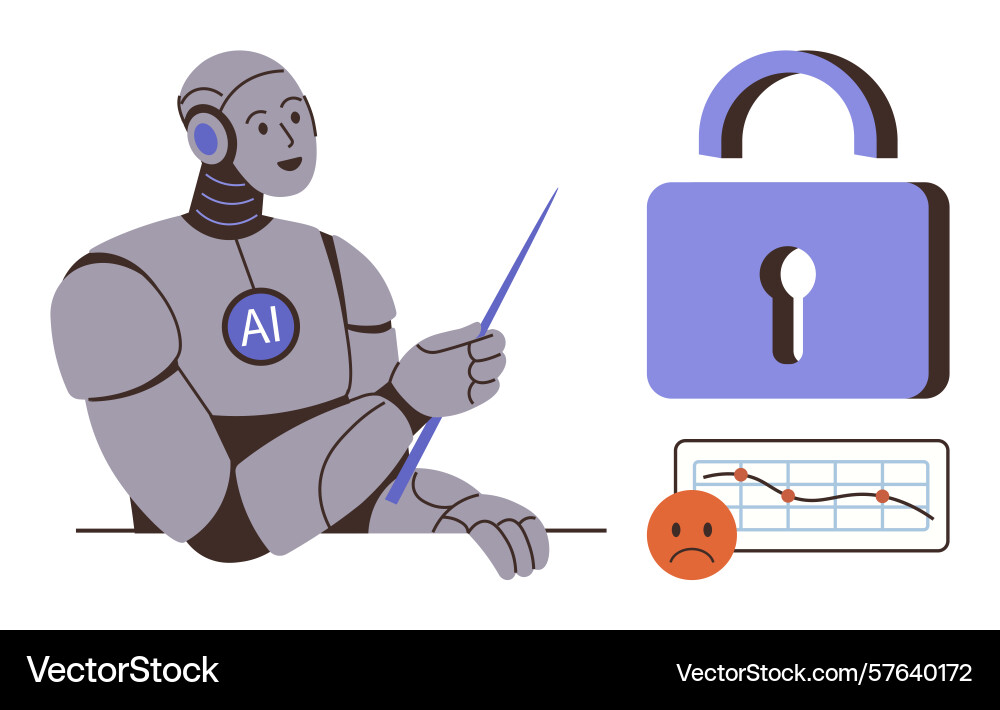 Ai robot explaining cybersecurity concepts Ai robot explaining cybersecurity concepts vector image