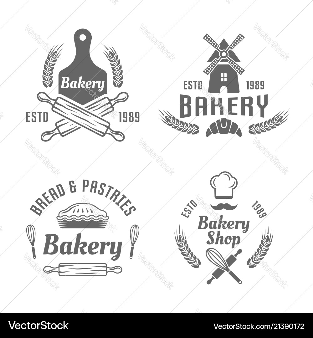 Bakery and pastries black isolated emblems Bakery and pastries black isolated emblems vector image
