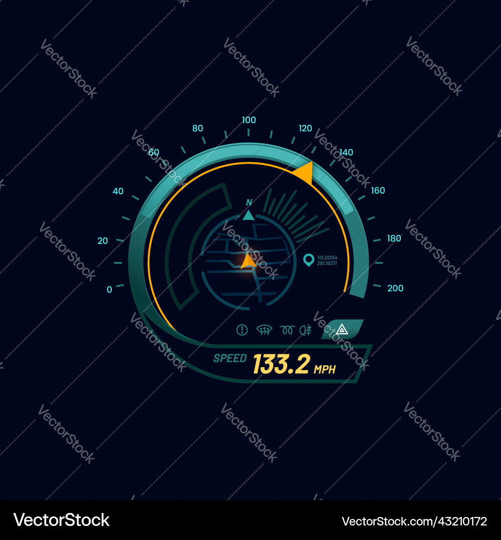 Futuristic Car Speedometer with Navigation Map vector image