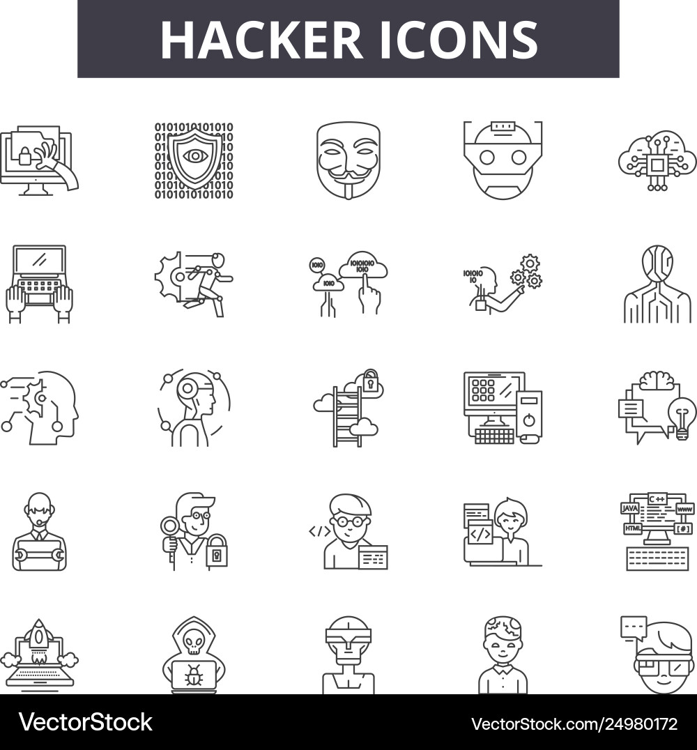 Hacker line icons signs set outline Hacker line icons signs set outline vector image