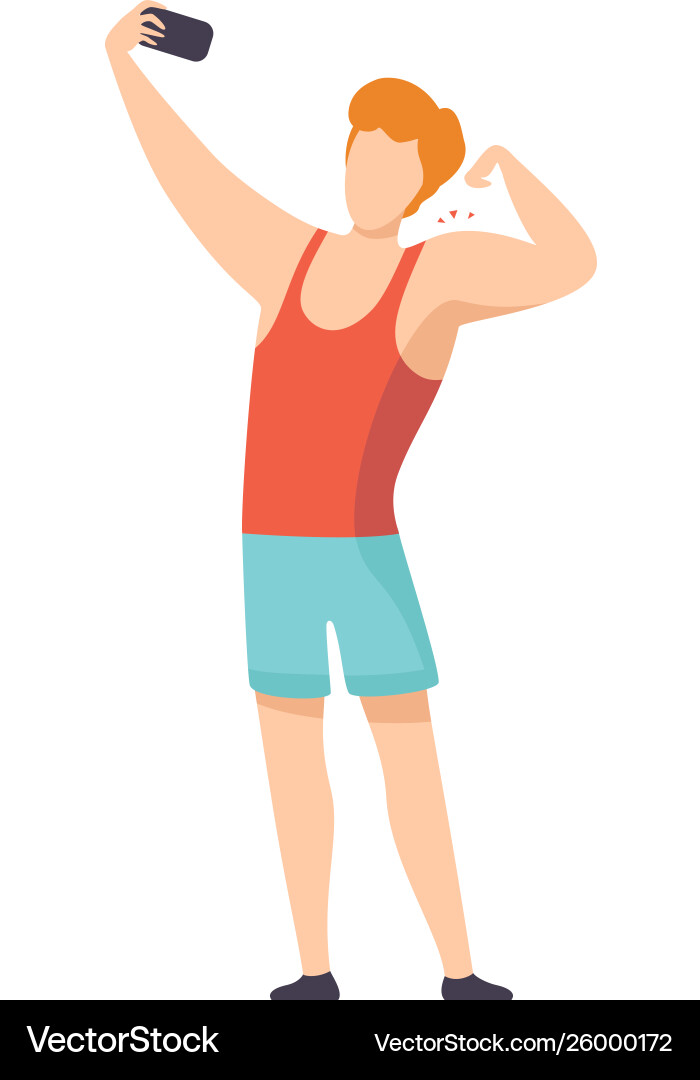 Male athlete taking selfie photo on smartphone Male athlete taking selfie photo on smartphone vector image