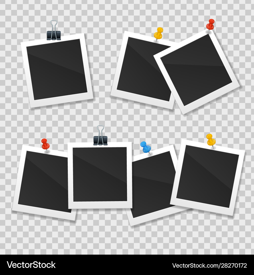 Realistische detaillierte 3d Fotorahmen mit Pin-Set Realistische detaillierte 3d Fotorahmen mit Pin-Set vektorbild