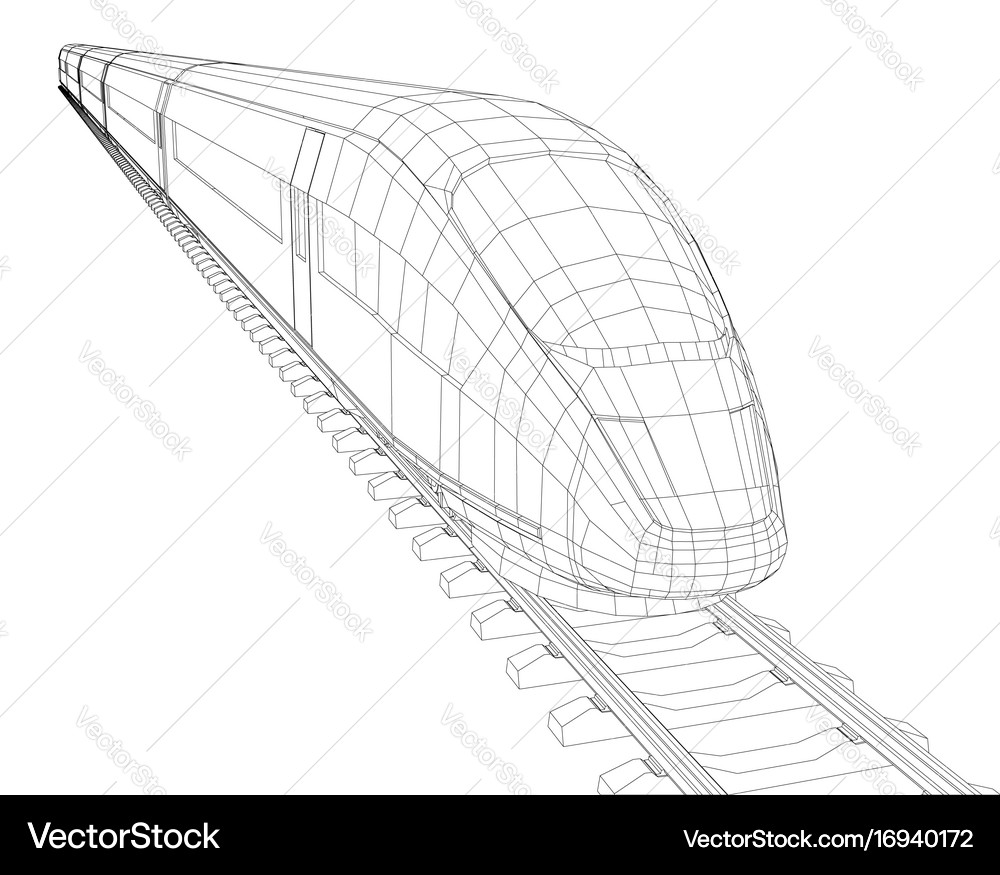 Wireframe Train Train Outline - Wireframe Royalty Free Vector Image