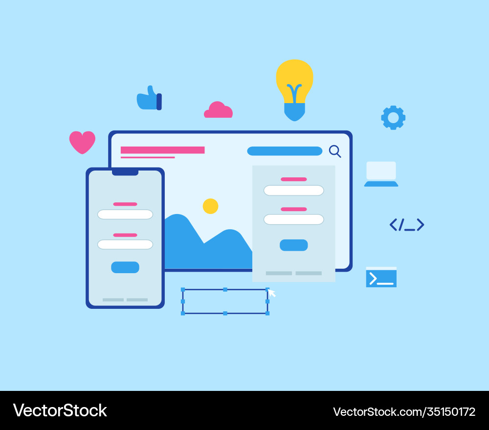 Website development concept with thin line style vector image