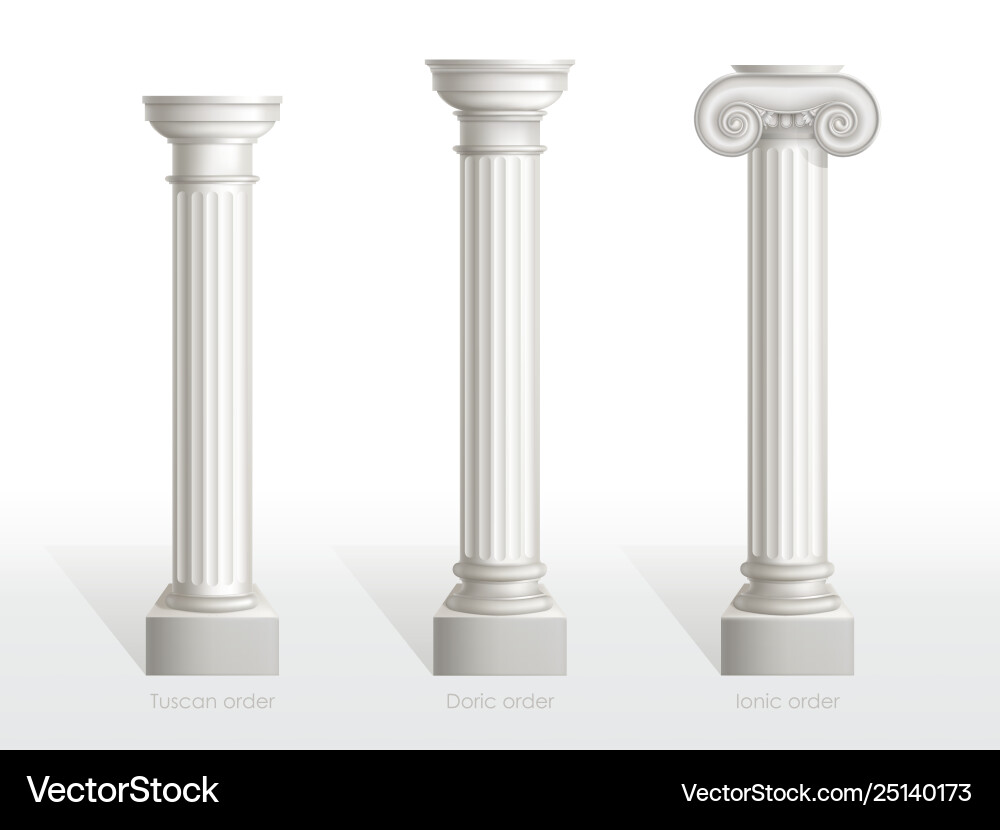 Antique columns set tuscan doric ionic order Antique columns set tuscan doric ionic order vector image