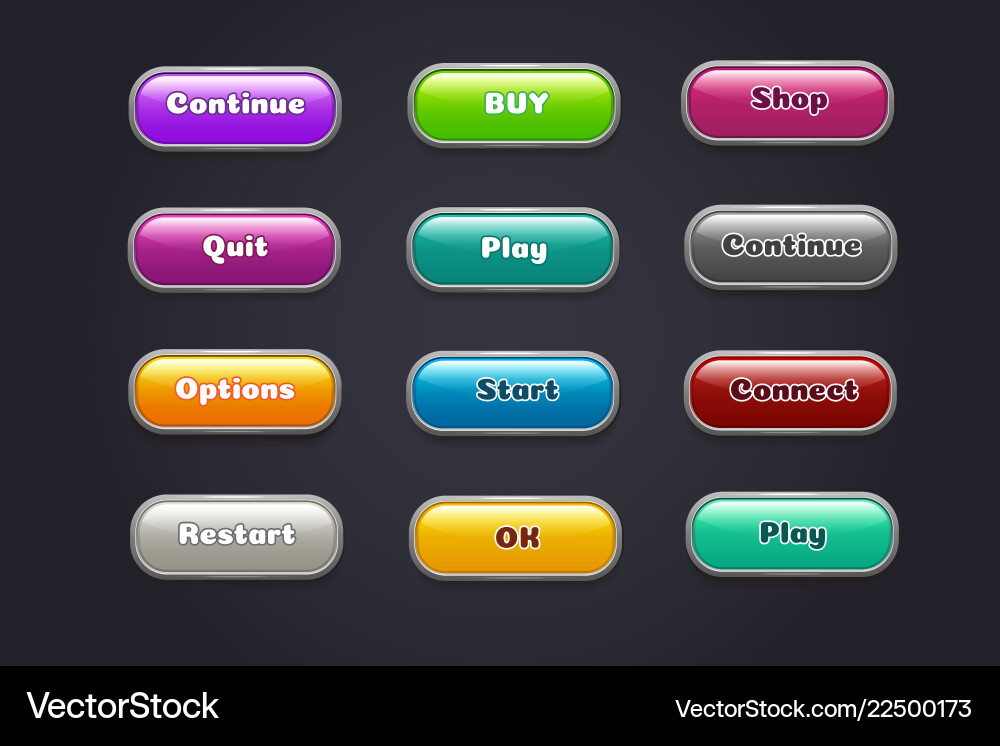 Cartoon buttons colorful video game ui elements Cartoon buttons colorful video game ui elements vector image