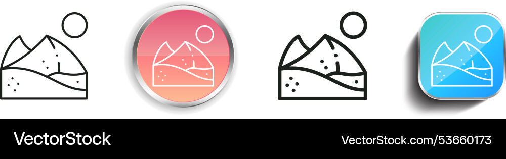 Dunes icon thin linear regular and button style Dunes icon thin linear regular and button style Vector Image