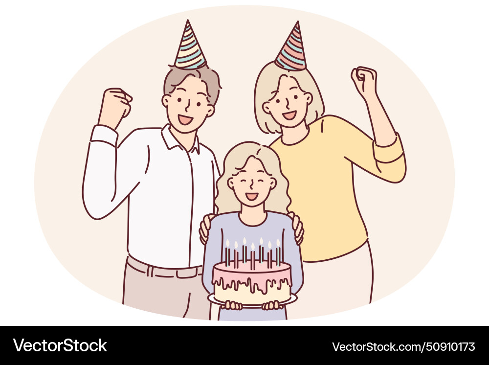 Family of parents with daughter celebrating Family of parents with daughter celebrating vector image