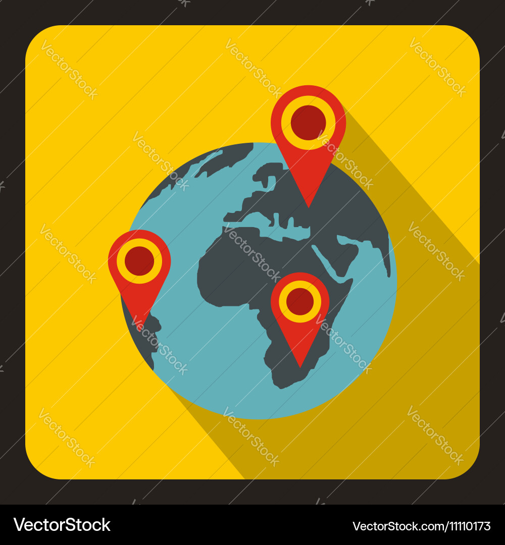 Globe earth with pointer marks icon flat style vector image