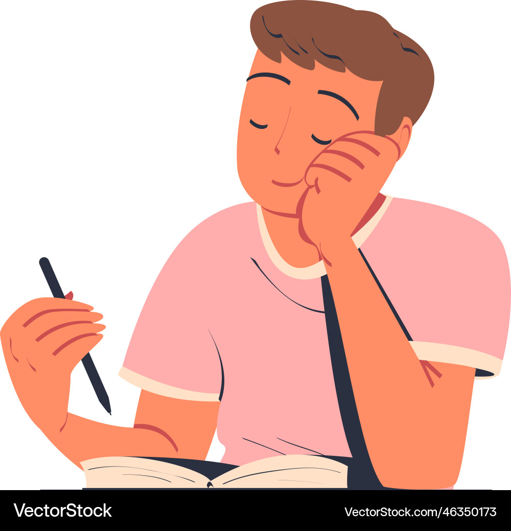Man character sitting at table with notepad Vector Image