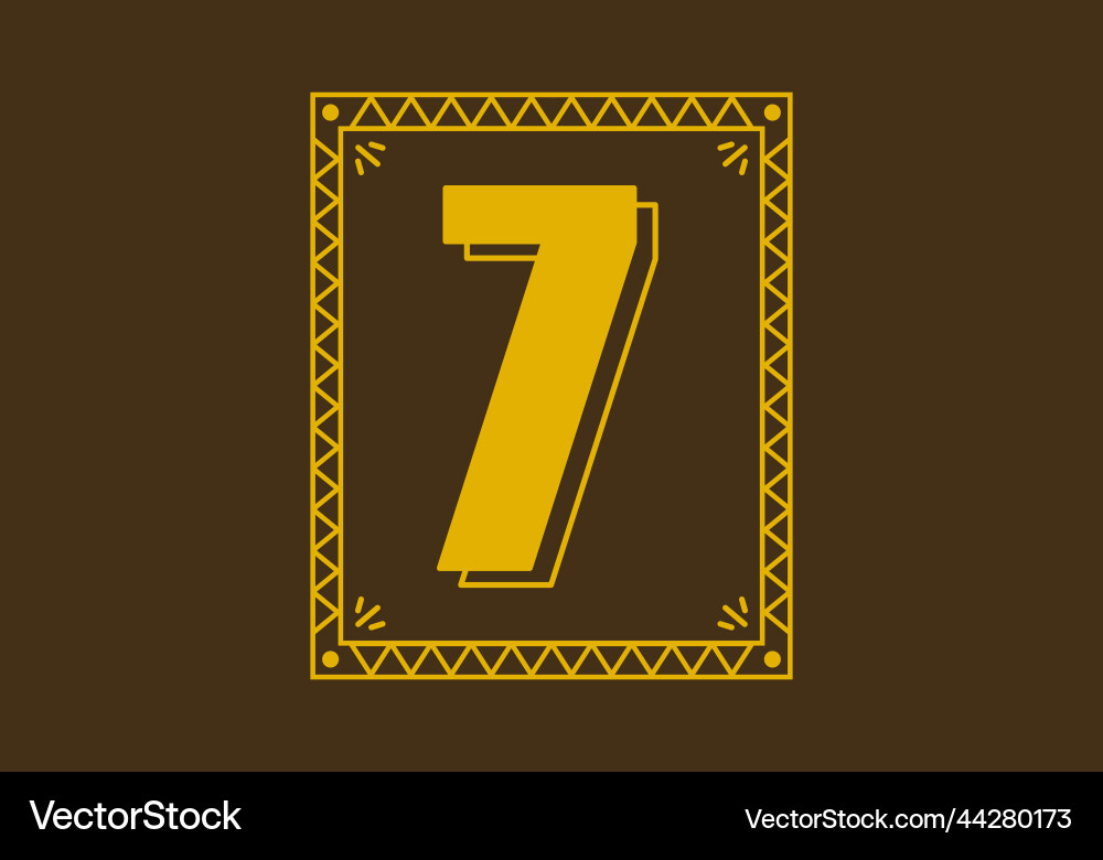 Number 7 in retro rectangle frame Number 7 in retro rectangle frame vector image