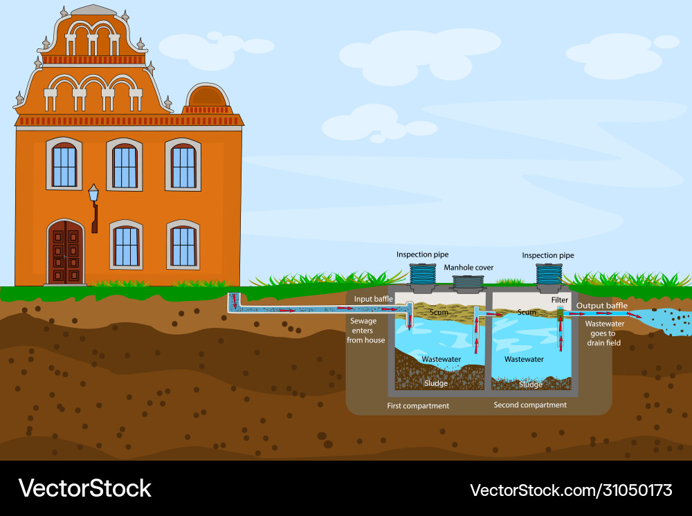 Septic system and drain field scheme Septic system and drain field scheme vector image