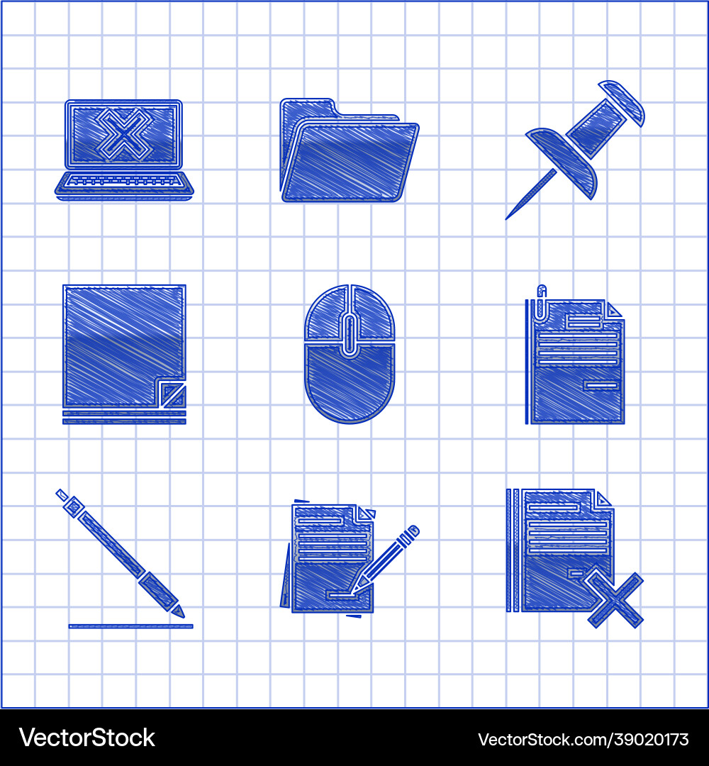 Set computer mouse blank notebook and pencil Set computer mouse blank notebook and pencil vector image