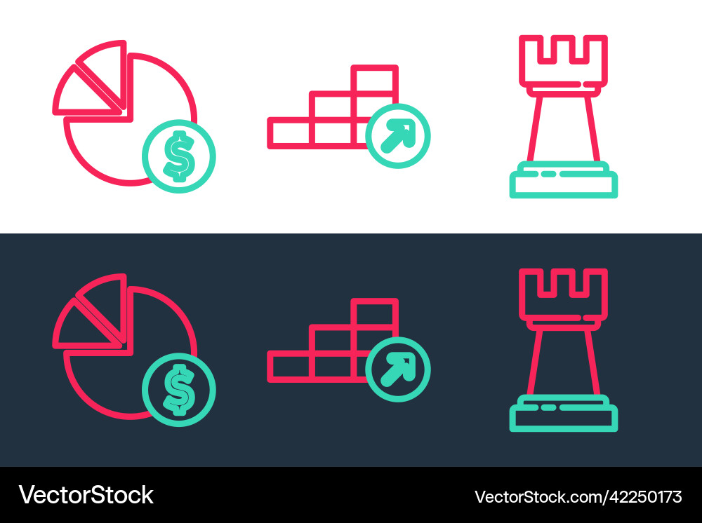 Set line chess pie chart and dollar financial Set line chess pie chart and dollar financial vector image