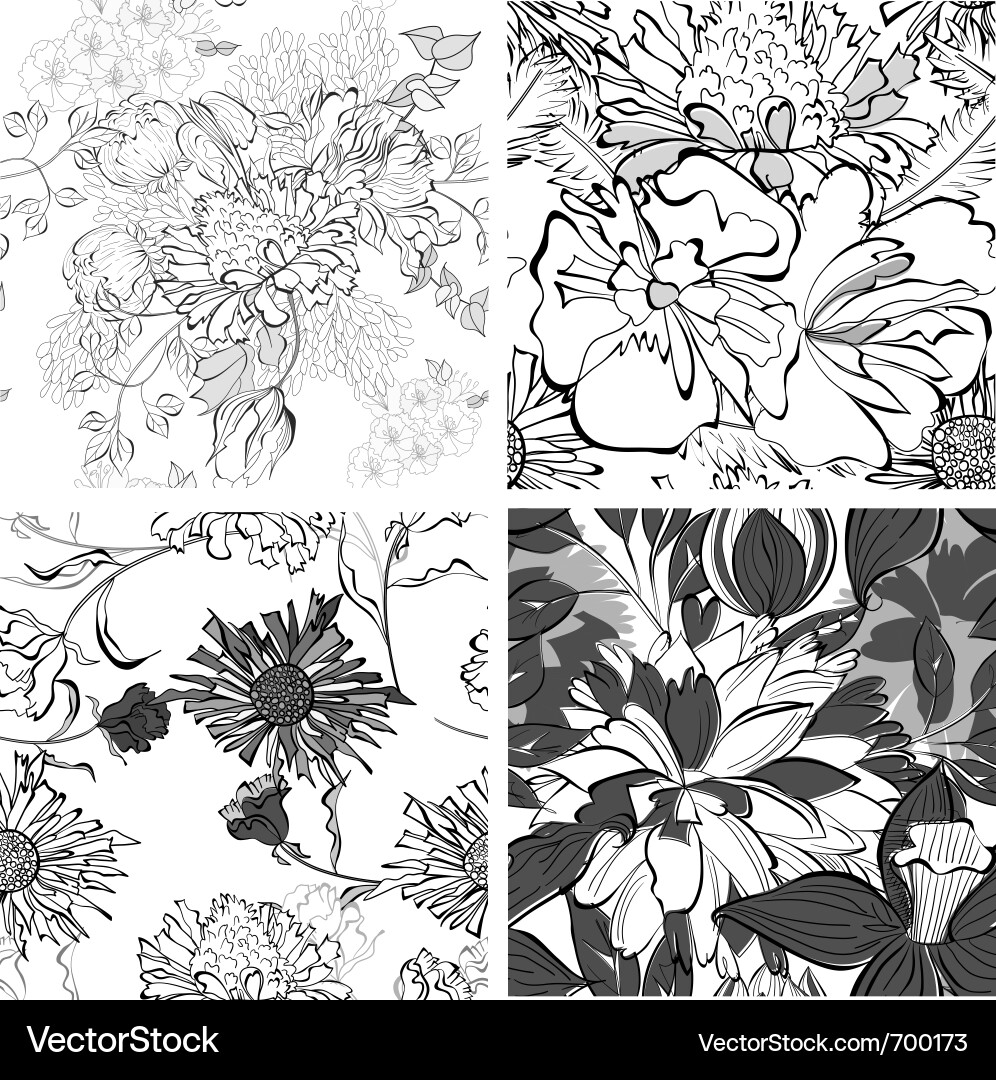Set of seamless pattern with flowers vector image
